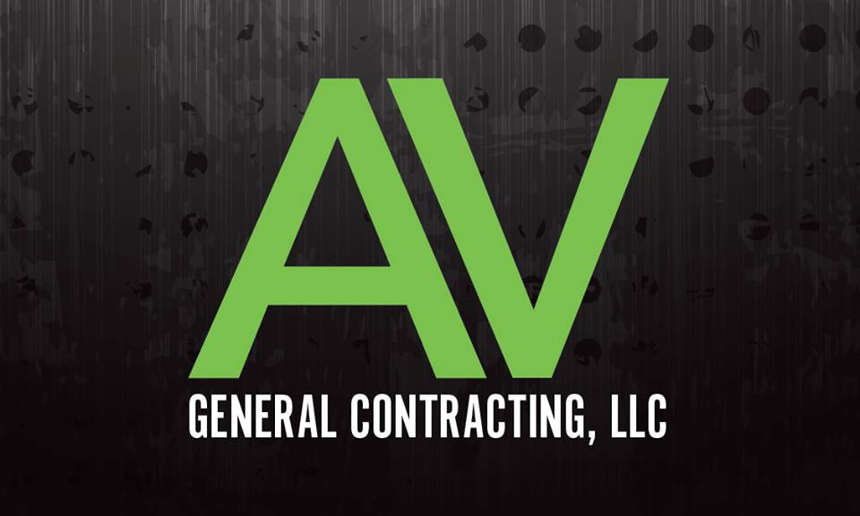 AV General Contracting, LLC — the company wordmark on a wood-plank wall.